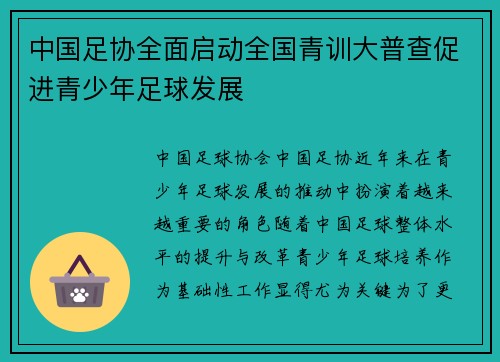 中国足协全面启动全国青训大普查促进青少年足球发展