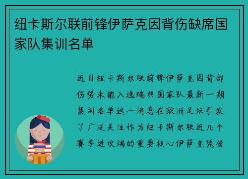 纽卡斯尔联前锋伊萨克因背伤缺席国家队集训名单 纽卡斯尔联前锋伊萨克因背伤缺席国家队集训名单